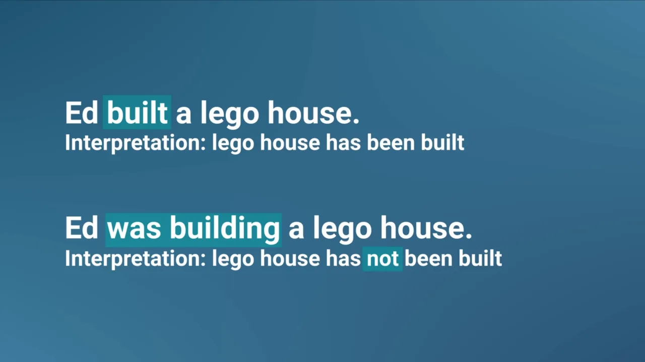 Slide: the two lego-house sentences differ in interpretation