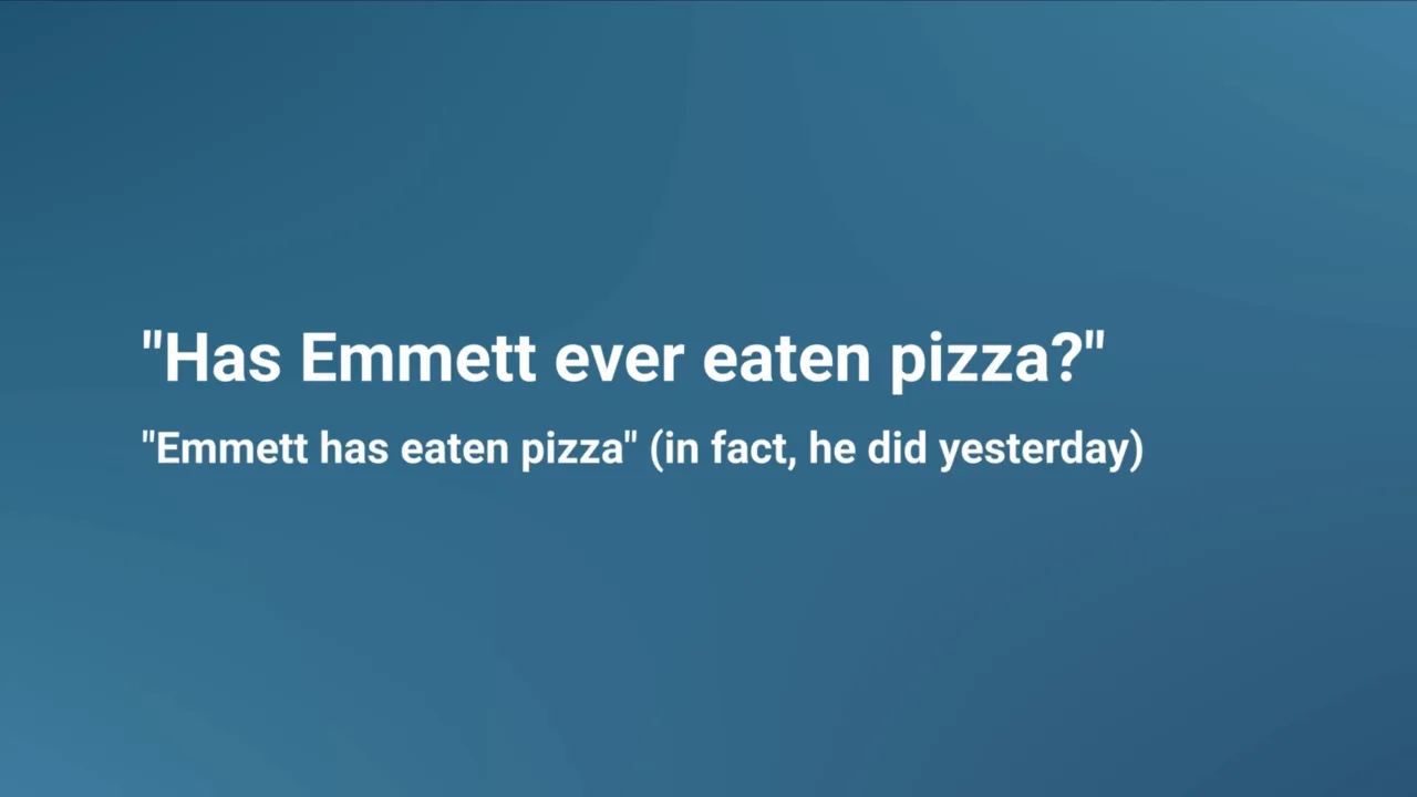Slide: “Has Emmett ever eaten pizza?”